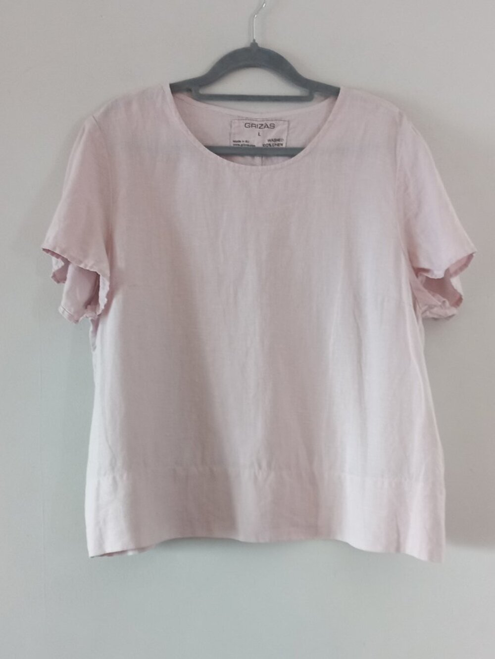 GRIZAS  100% washed linen boxy short sleeve top light pink rose